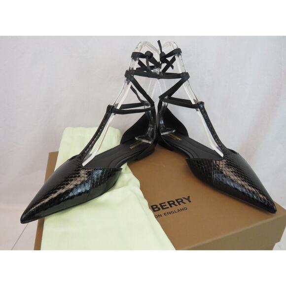 BURBERRY WELLTON BALLERINA SNAKE PRINT LEATHER TIE STRAP SANDALS FLATS 38 ITALY - Picture 5 of 12